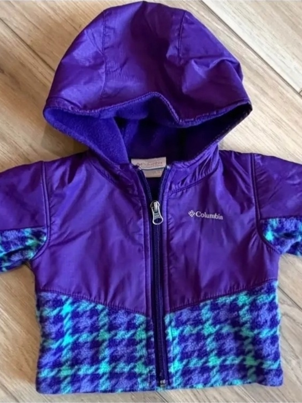 Columbia Baby Kids Mixed Media Fleece Zip Hoodie Jacket 3-6 EUC